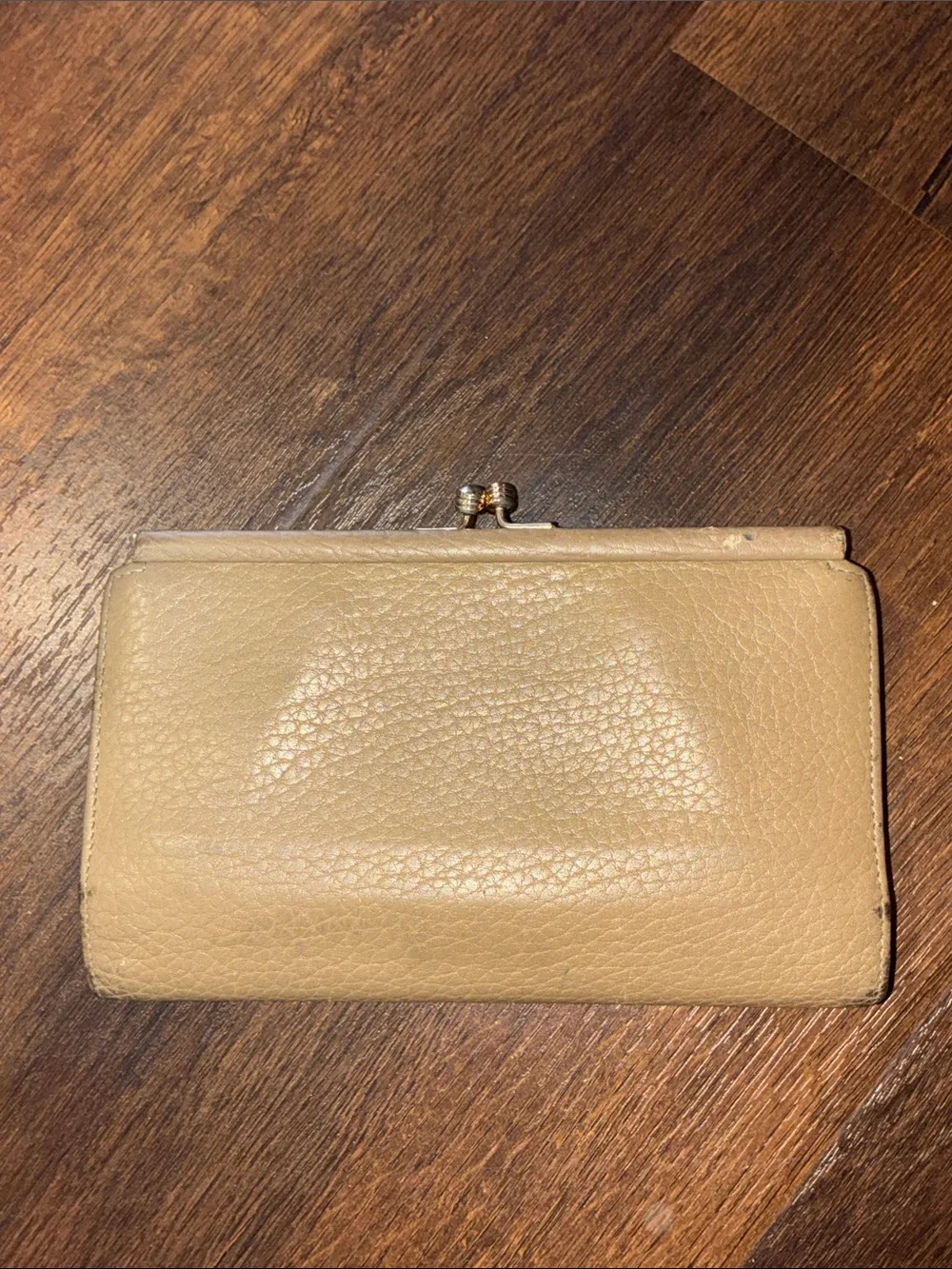 Vintage Dooney & Bourke Leather Kiss-Lock Wallet Taupe with Brown Trim